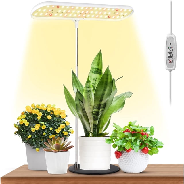 Grow Light Full Spectrum LED Plant Light with Base Height Adjustable Growing Lamp with Auto On/Off Timer H/H/H Dimmable Brightness Ideal for Home Desk Plant Lighting