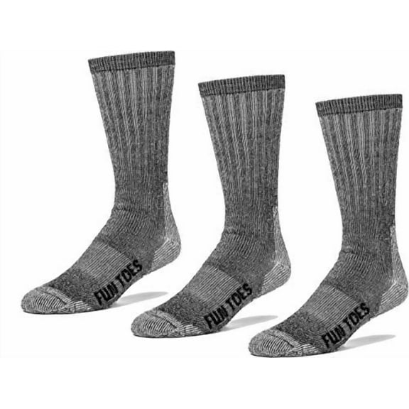 FUN TOES Merino Wool Hiking Socks for Men – Thermal, Cushioned, Crew Length – 6 Pairs