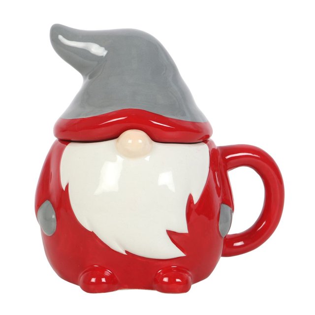Something Different - Taza Navidad Diseño Gonk con Tapa (Rojo, Gris)
