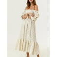 thumbnail image 3 of GXFC Women Midi Dress Strapless Long Sleeve Floral Dress for Daily, 3 of 9