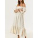 thumbnail image 2 of Vestido Tsseiatte para mujer, escote cuadrado, hombros descubiertos, manga larga abullonada, fruncido, cintura alta, informal, corte A, 2 of 8