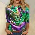 thumbnail image 2 of Penkiiy Blouse de Carnaval pour Femmes Mardi Gras Mode Imprimé Décontracté Col Rond Manches 3/4 T-shirt Blouse 2TG Violet, 2 of 5