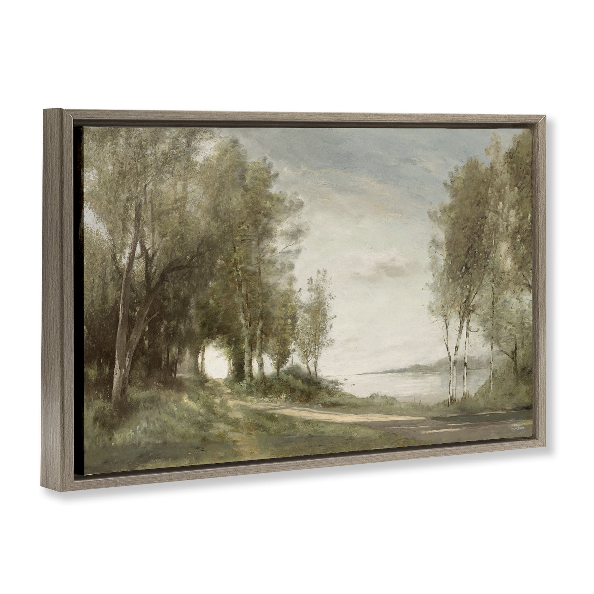 Stupell Industries Tranquil Lakeside Path Brown Framed Floater Canvas Wall Art, design by Amber Sterling