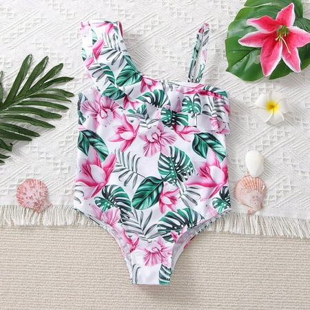 

Gubotare Summer Toddler Girls Ruffles Flowers Prints 1 Piece Swimwear Beach Onesie Swimsuit Bikini 3 Piece Girls Swimwear White 5 Years