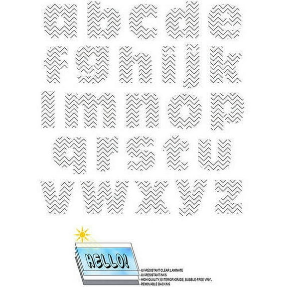 Alphabet Letters Lowercase Chevrons Black White Zig Zag Automotive Car Window Locker Bumper Stickers