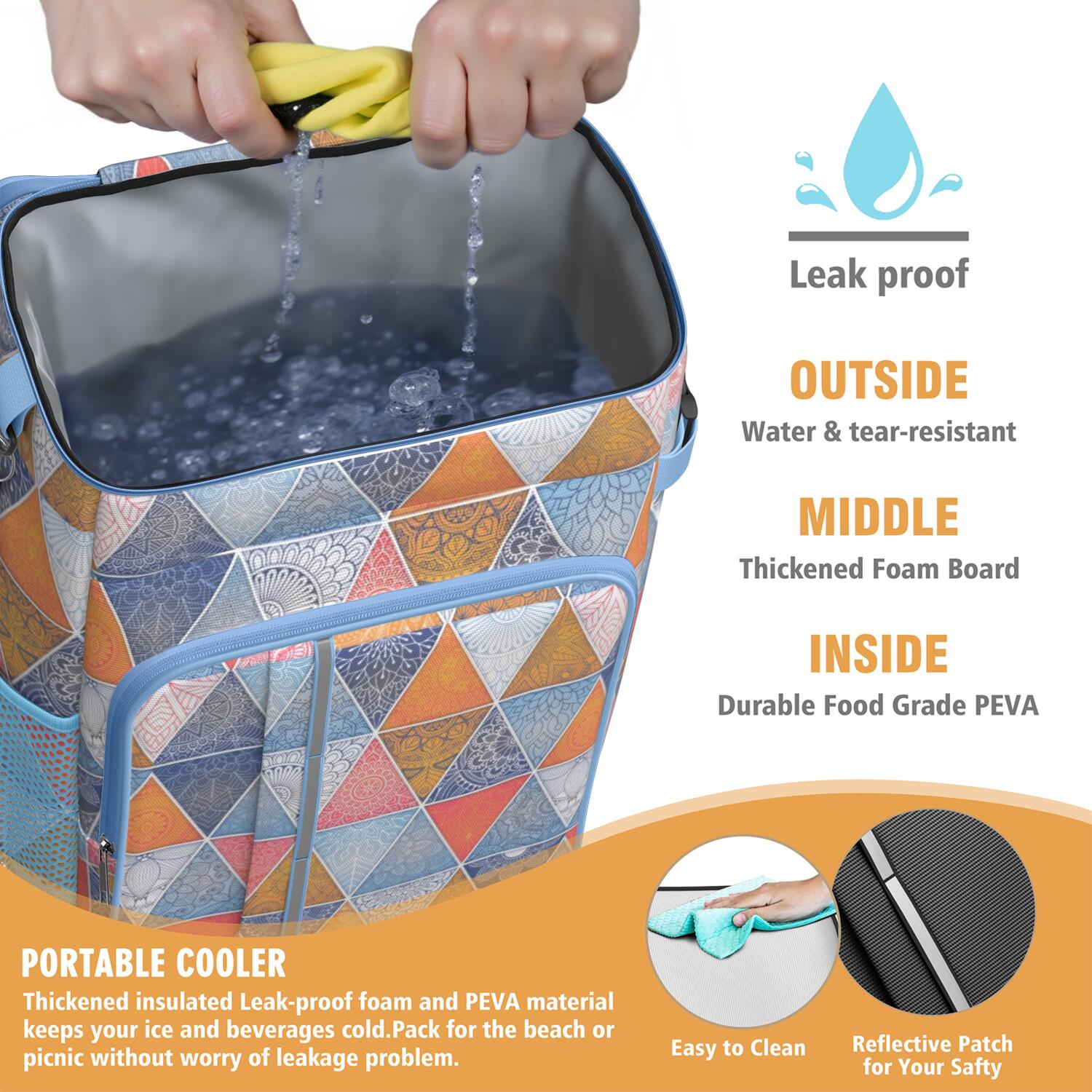 Travel Cooler Bag - Boho Bohemia Flower Camping Beer Cooler Backpack with Bottle Opener- Waterproof Insulated Picnic Backpacks - Cooler Bag for Beach