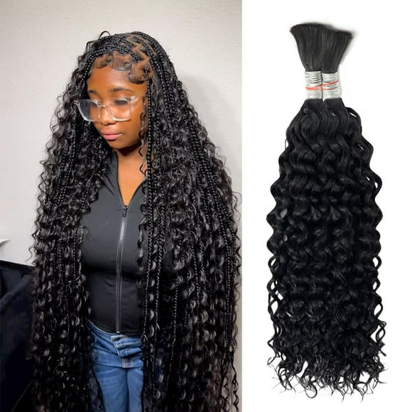 Human Braiding Hair for Boho Knotless Braids Bulk Curly Bundles Human Hair for Micro Braiding Wet and Wavy Water Wave No Weft Human Hair Extension for Box Boho