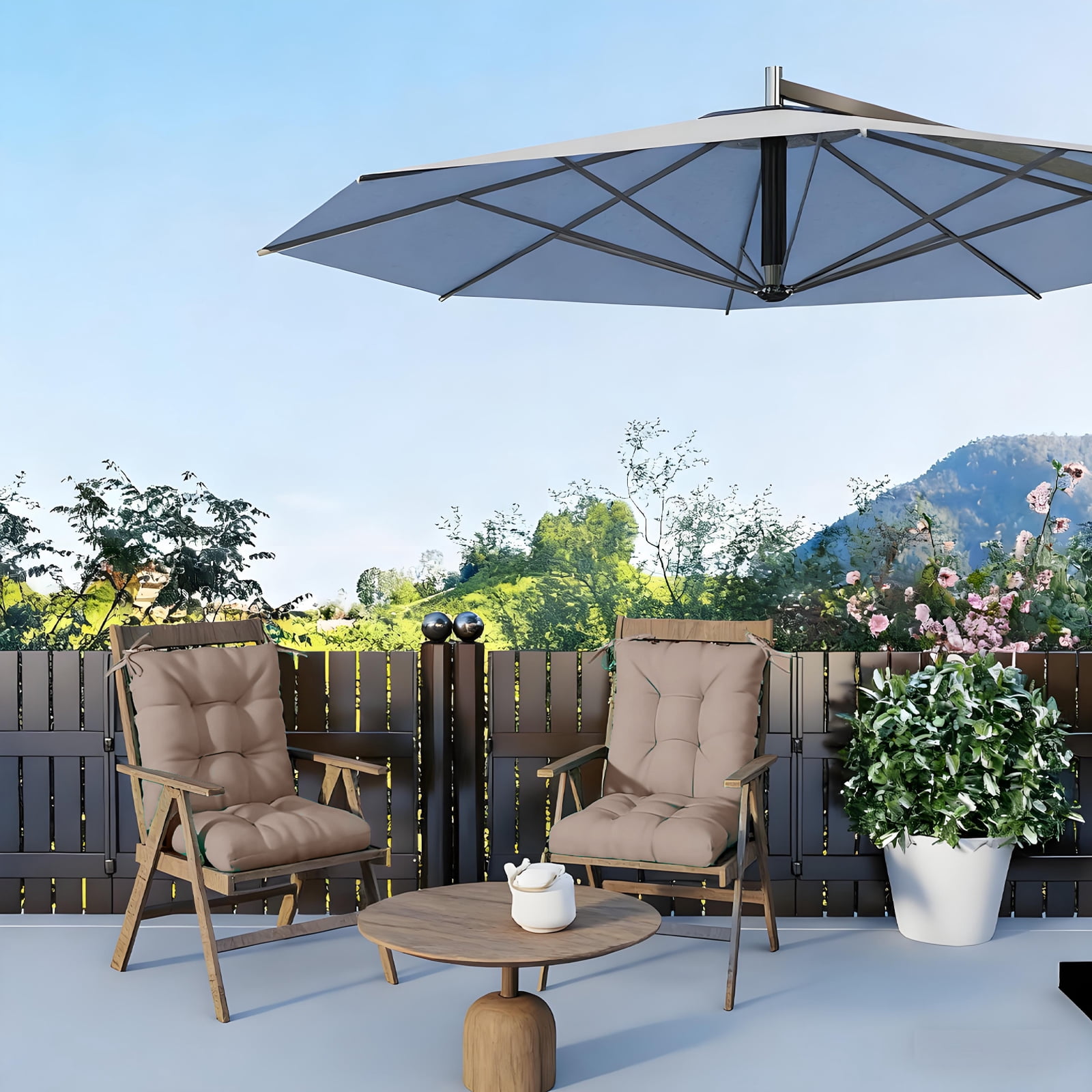 Outdoor High Back Chair Cushions Set of 2, 42"x21"x4" Tufted Waterproof Patio Cushion for Rocking & Dining Chairs, Soft Seat Pad with Ties, Fade-Resistant Indoor Outdoor Use