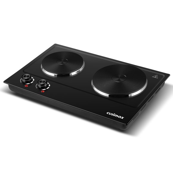 CUSIMAX 1800W Portable Double Burner Hot Plate – Stainless Steel Countertop Electric Cooktop with Dual Cast Iron Heating Plates, Easy-to-Clean