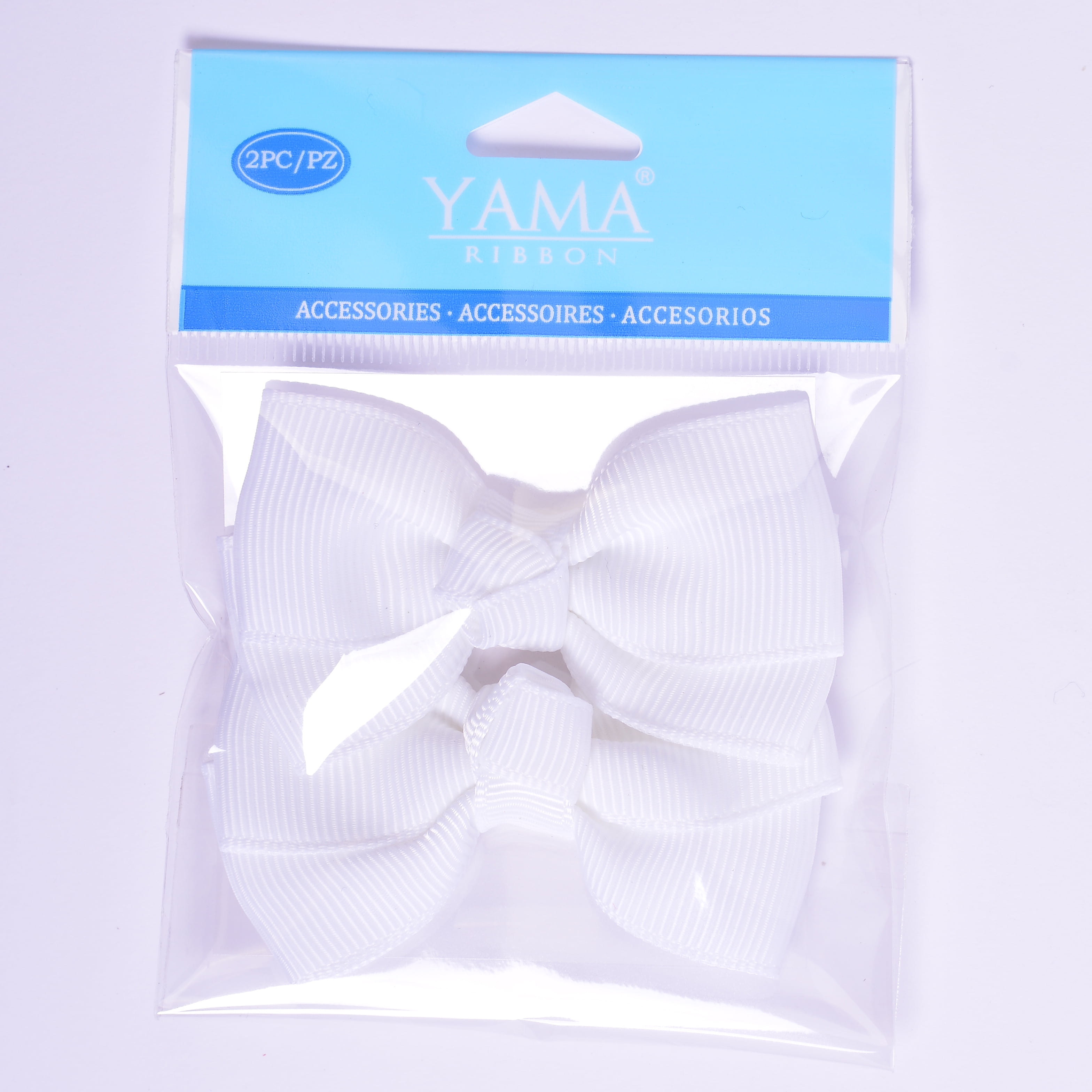 Yama Ribbon WHite Grosgrain Bows, 2 Count