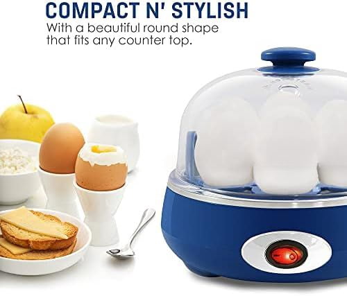 EGC007CBL# Rapid Egg Cooker, 7 Easy-To-Peel, Hard, Medium, Soft Boiled Eggs, Poacher, Omelet Maker, Auto Shut-Off, Alarm, 16-Recipe Booklet, BPA-Free, Cobalt