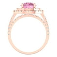 thumbnail image 4 of 2.68 ct Brilliant Round Cut Pink Zircon 14K Rose Gold Halo Solitaire with Accents Engagement Bridal Wedding Ring Band Set size 3.75, 4 of 7