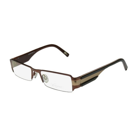 New Continental Classic Shape In Style Eyewear X-Eyes 104 Mens Rectangular Half-Rim Brown / Taupe Frame Demo Lenses 50-18-135 Eyeglasses/Eyewear