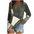 thumbnail image 1 of KIHOUT - Blusas casuales para mujer, liquidación 2024, blusa clásica de cuello en V con bloques de color, blusas holgadas básicas de otoño, blusas tipo túnica de manga larga, 1 of 4