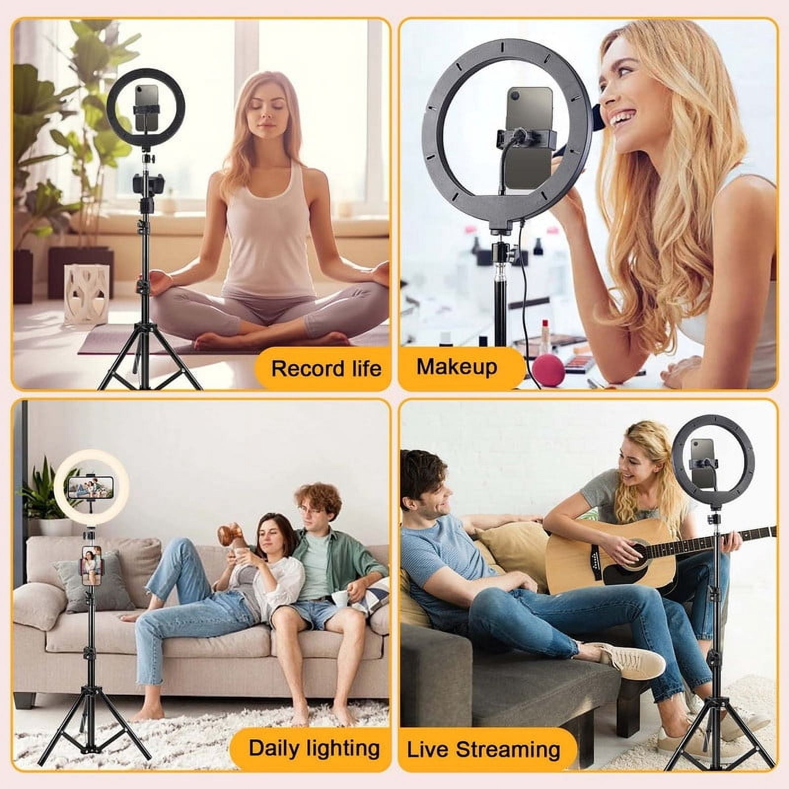 UEGOGO 10-inch Tri-Color Ring Light with a 43.3-inch Tripod and Phone Mount—an LED ring light designed specifically for selfies, perfect for TikTok and YouTube