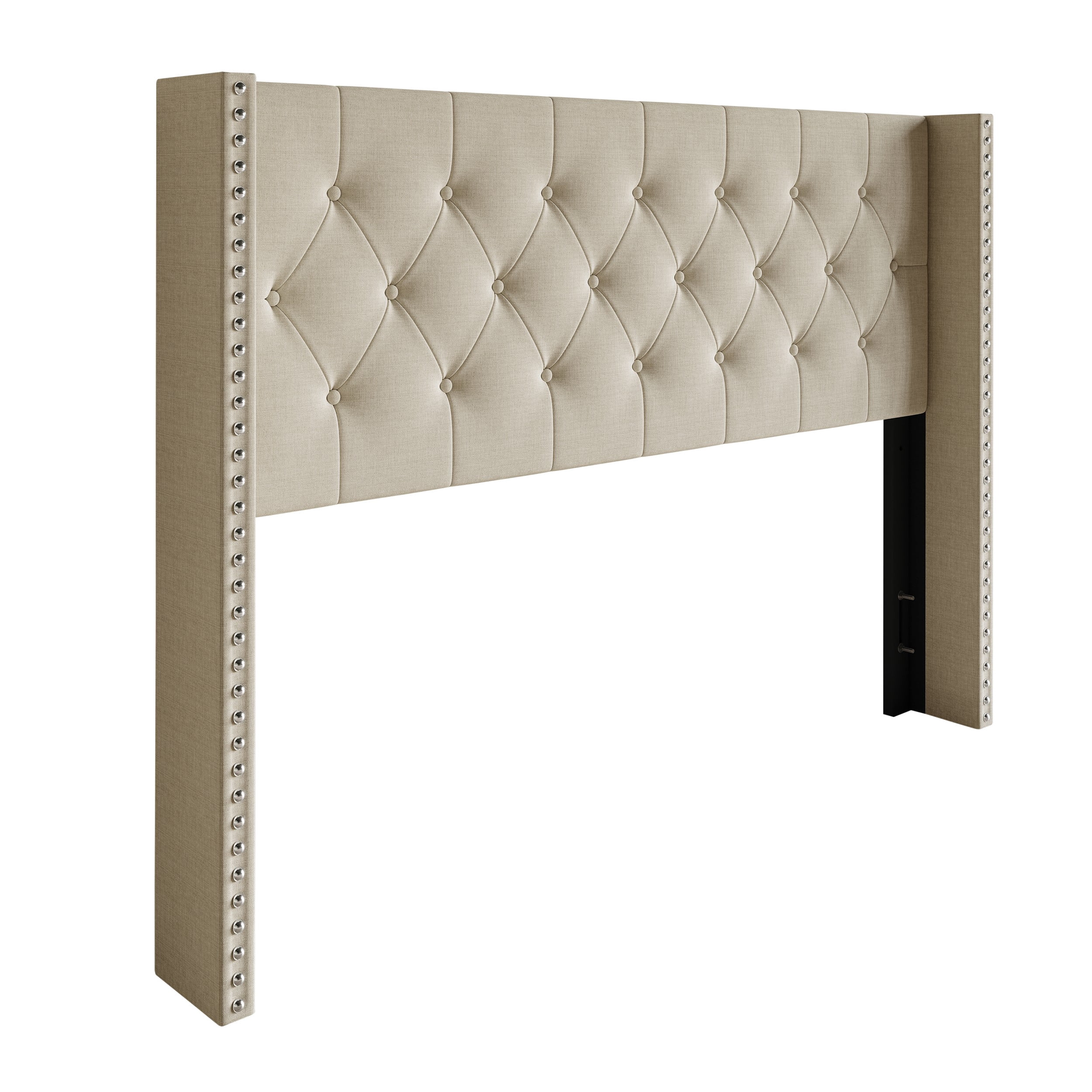 Home Design Grinnell Twin Tufted Upholstered Headboard with Wingback Design & Button-Tufted Detail, Beige, Easy Assembly