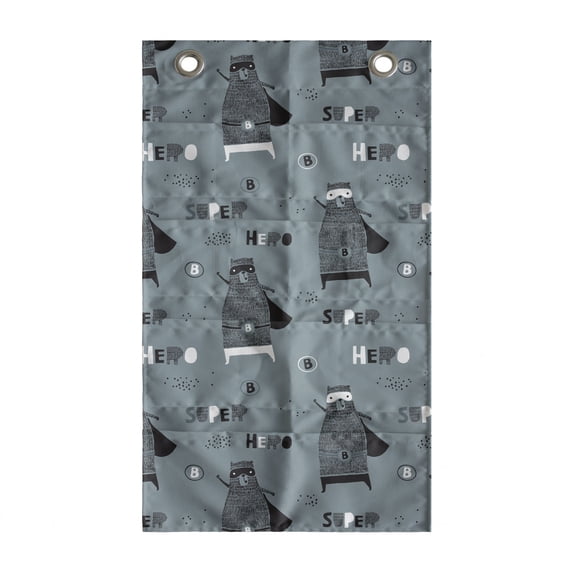 Cartoon Hanging Pocket Organizer, Super Hero Typography Funny Bears in Costume Comic Strip, Printed Polyester Storage Bag with Pockets, 21" x 31", Slate Blue and Charcoal Grey