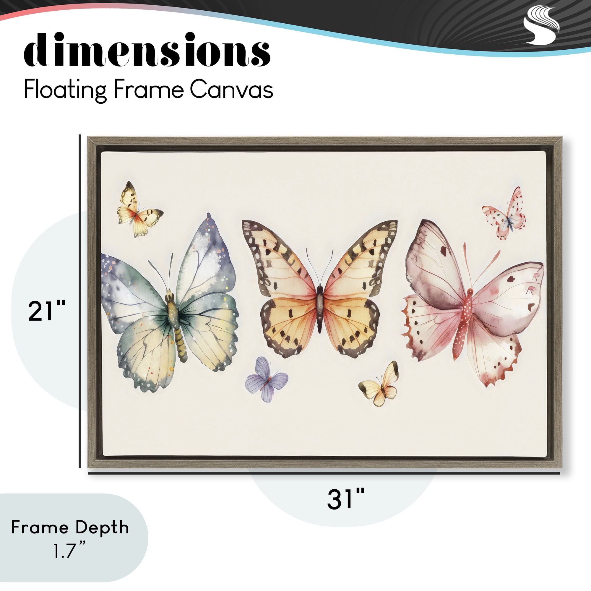 Stupell Industries Graceful Butterfly Trio Brown Framed Floater Canvas Wall Art, design by Creative Studio