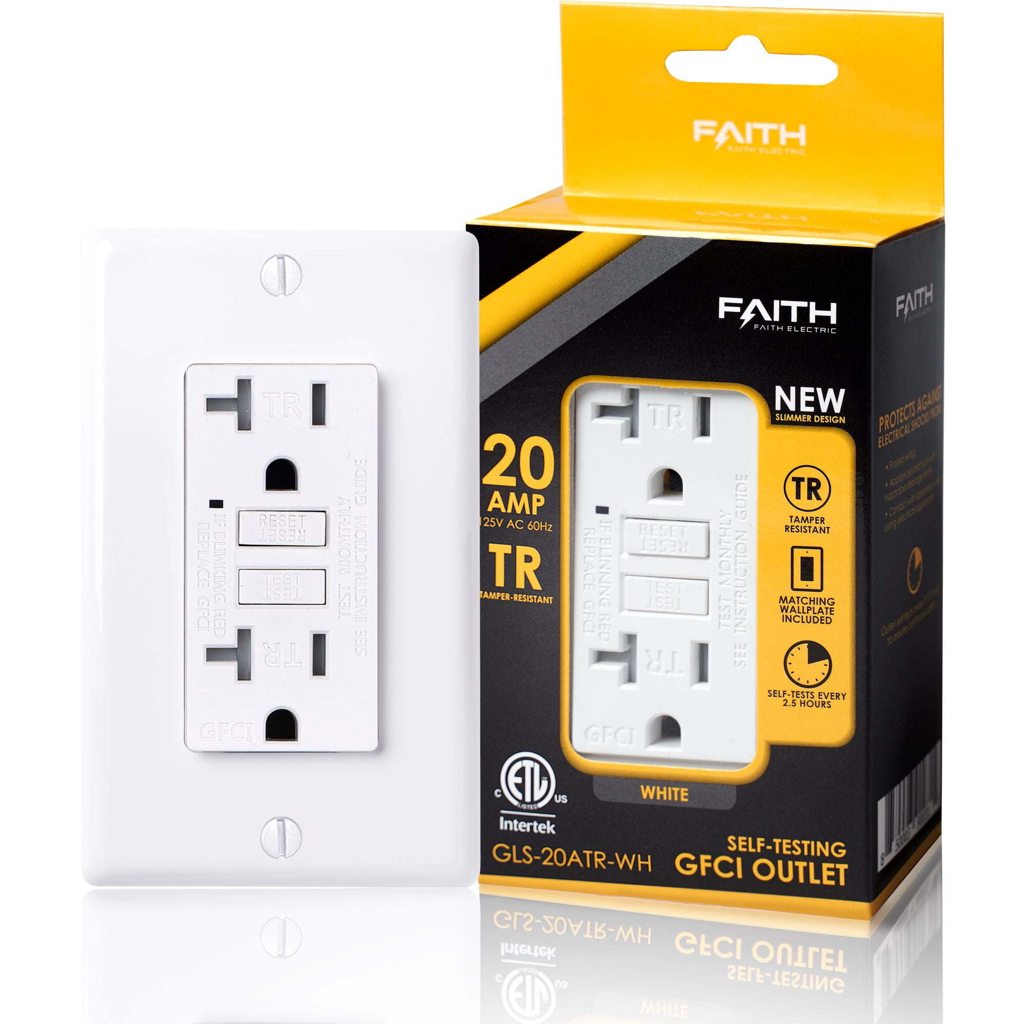 Faith 20A GFCI Outlets, Slim, Tamper-Resistant GFI Receptacles with Wall Plate, White, 10 Pack