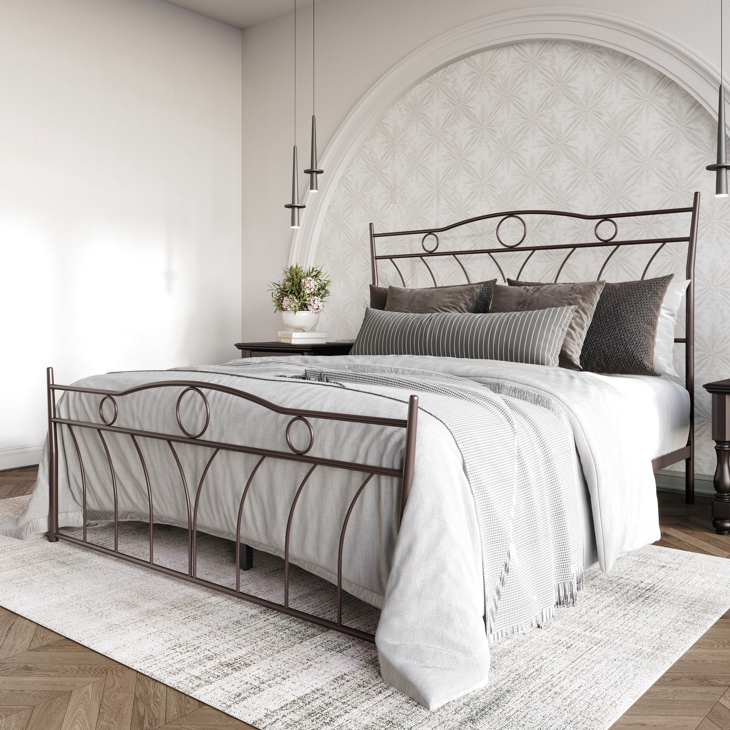 Home Design Shelby Full Metal Bed Frame for Adults, Brown, Classic Headboard and Footboard Design, Sturdy Frame, Easy Assembly