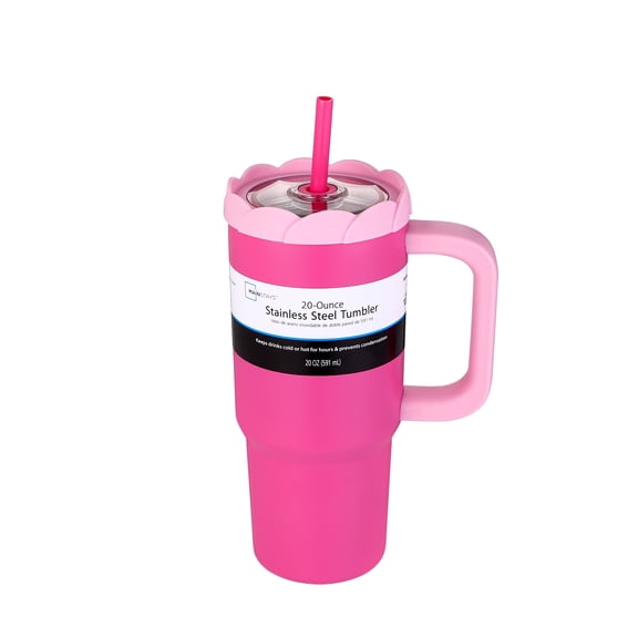Mainstays 20 oz Double Wall Stainless Steel Tumbler with flower lid,Pink