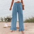 thumbnail image 5 of XIAOCHA Womens High Waist Wide Leg Pants Ruffle Hem with Pockets Casual Summer Trousers, 5 of 7