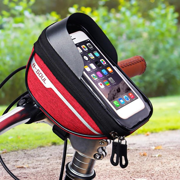 Bolsa De Almacenamiento Bolsa De Almacenamiento Bicicleta Alforja de tubo superior impermeable para teléfono con pantalla táctil y marco delantero para bicicleta (rojo)