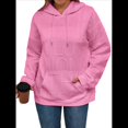thumbnail image 3 of Sudadera Informal con Capucha de Jacquard Texturizado para Mujer, Sudadera Holgada de Larga de Color Liso Y2K con Bolsillos. Rosa Roja M, 3 of 10