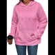 thumbnail image 3 of Sudadera Informal con Capucha de Jacquard Texturizado para Mujer, Sudadera Holgada de Larga de Color Liso Y2K con Bolsillos. Rosa Roja L, 3 of 10