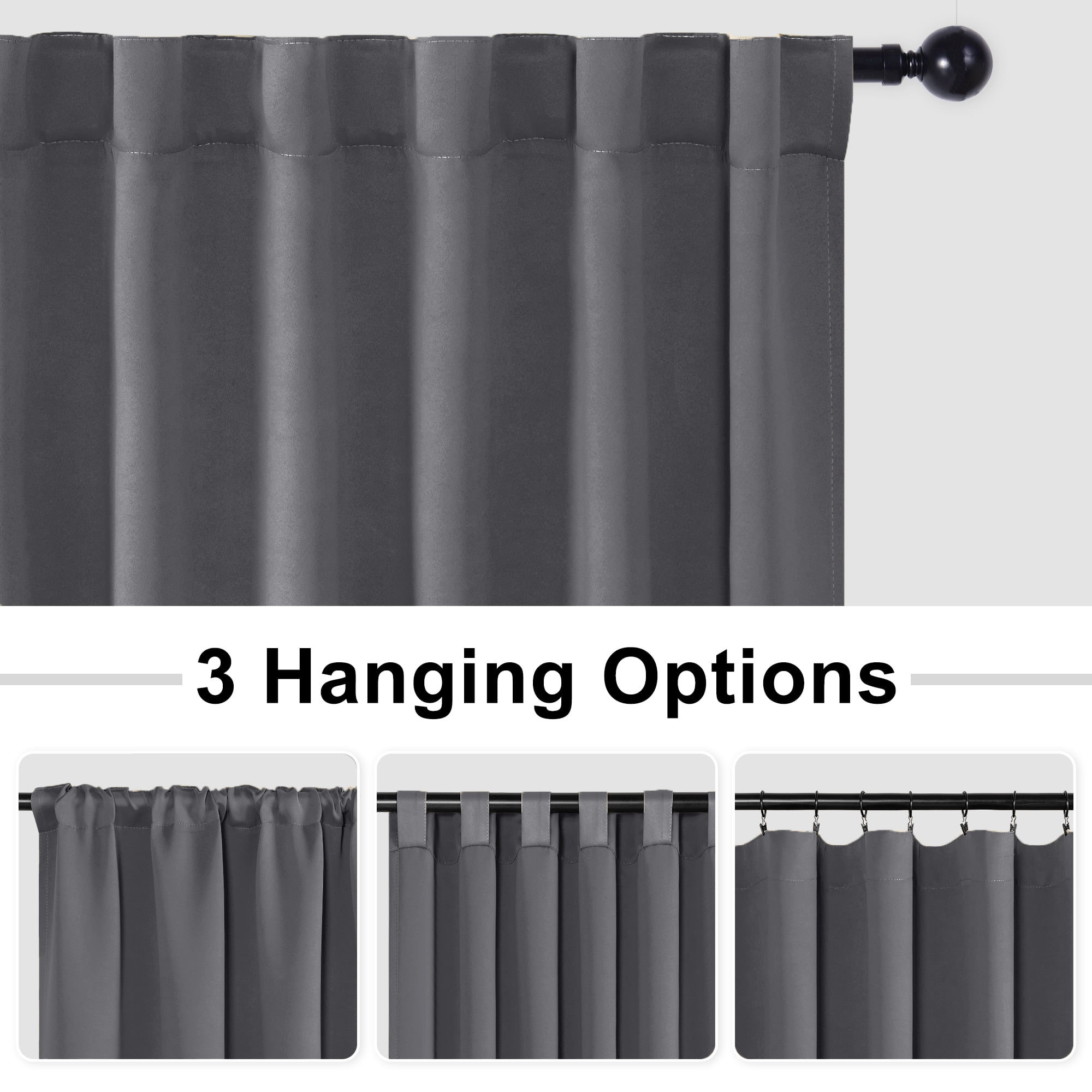 XWZO 80x84 Wide Patio Curtains for Sliding Glass Door, Room Divider Curtains 84 Inches Long 1 Panel, Back Tab & Rod Pocket Room Darkening Curtains for Bedroom Partition, Dark Grey