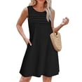 thumbnail image 2 of Staron Robe d'Été pour Femmes Décontractée à Col Rond Sans Manches Plissée Robe Soleil Printemps Unie Ample Plage Vacances, 2 of 7