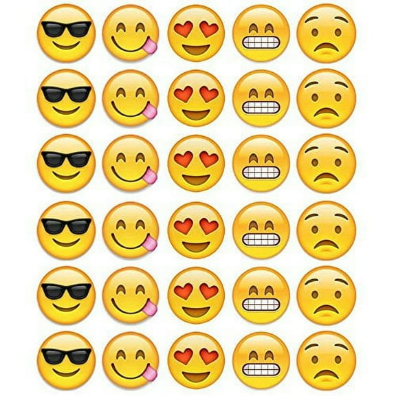 30ct. Emoji Assorted Faces Happy Sad Love Edible Cupcake Toppers