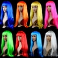 thumbnail image 1 of Colorful Curly Bangs Long Straight Wigs Festival Dancing Party Costume Hairs, 1 of 8