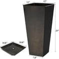 thumbnail image 6 of Garden Large Metal Glazed Floor Planter Set of  x H - Luxurious Glossy Finish  Tall Square Tapered  Plant Pots   Flower Pot Indoor &; Outdoor  Drainage Hole, 6 of 7