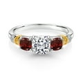thumbnail image 2 of Gem Stone King 925 Sterling Silver and 10K Yellow Gold IGI Certified Lab Grown Diamond and Garnet 3 Stone Ring for Women | 1.89 Cttw | Center 1 Ct Cushion Diamond | E-F Color | VS1-VS2 (Size 6), 2 of 4