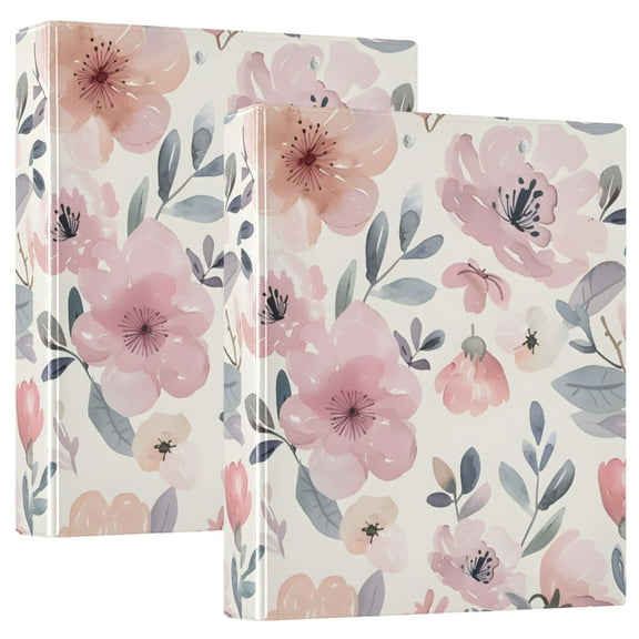 Pale Watercolor Flower Hardcover 3 Ring Binder 1.5” Round Rings Binder Organizer Letter Size Paper Pockets School Office Supplies
