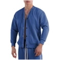 thumbnail image 1 of Men's Fashion Casual Solid Color Pockets Buttons Long Sleeve V-Neck Blouses RXIRUCGD Bleu, Taille: L, 1 of 4