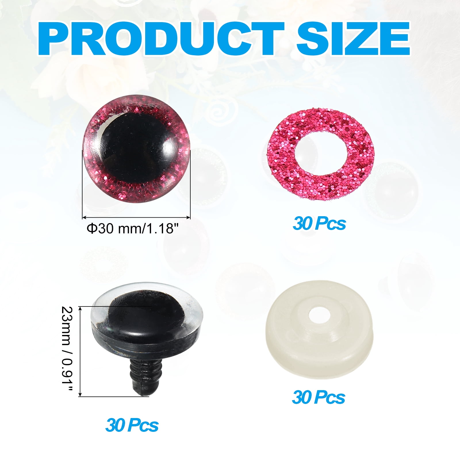 Uxcell 30mm Flash Safety Eyes, 30 Pcs Plastic Glitter Safety Eyes Realistic Colorful Crocheting Safety Eyes for Decor Crochet Accessories Dolls Craft, Plum Red