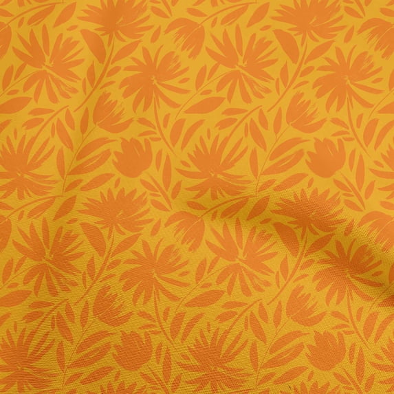 oneOone Cotton Silk Yellow Fabric Abstract Floral Fabric For Sewing Printed Craft Fabric By The Yard 42 Inch Wide
