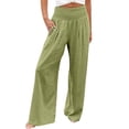 thumbnail image 3 of Breezora Women's Linen Wide Leg Pants Summer Casual Drawstring Elastic High Waist Trousers With Pockets Beach Palazzo Loose Breathable Relaxed Fit, 3 of 8