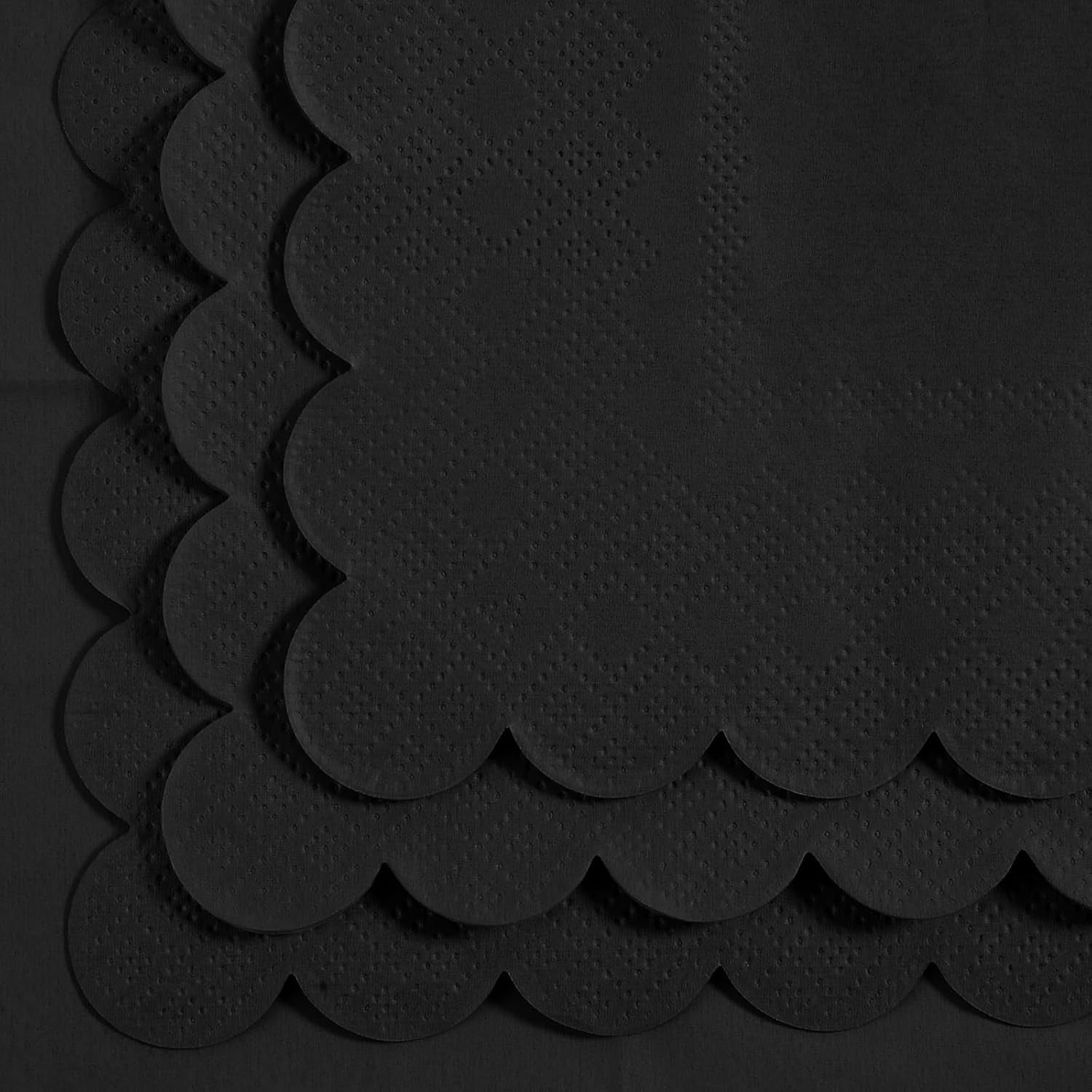 200 Pack Cocktail Napkin 2-Ply Scalloped Edged Dessert Napkins Folded 5 x 5 Inches Disposable Napkins for Dinner Wedding Birthday Party Bridal Anniversary Reception Event (Black)
