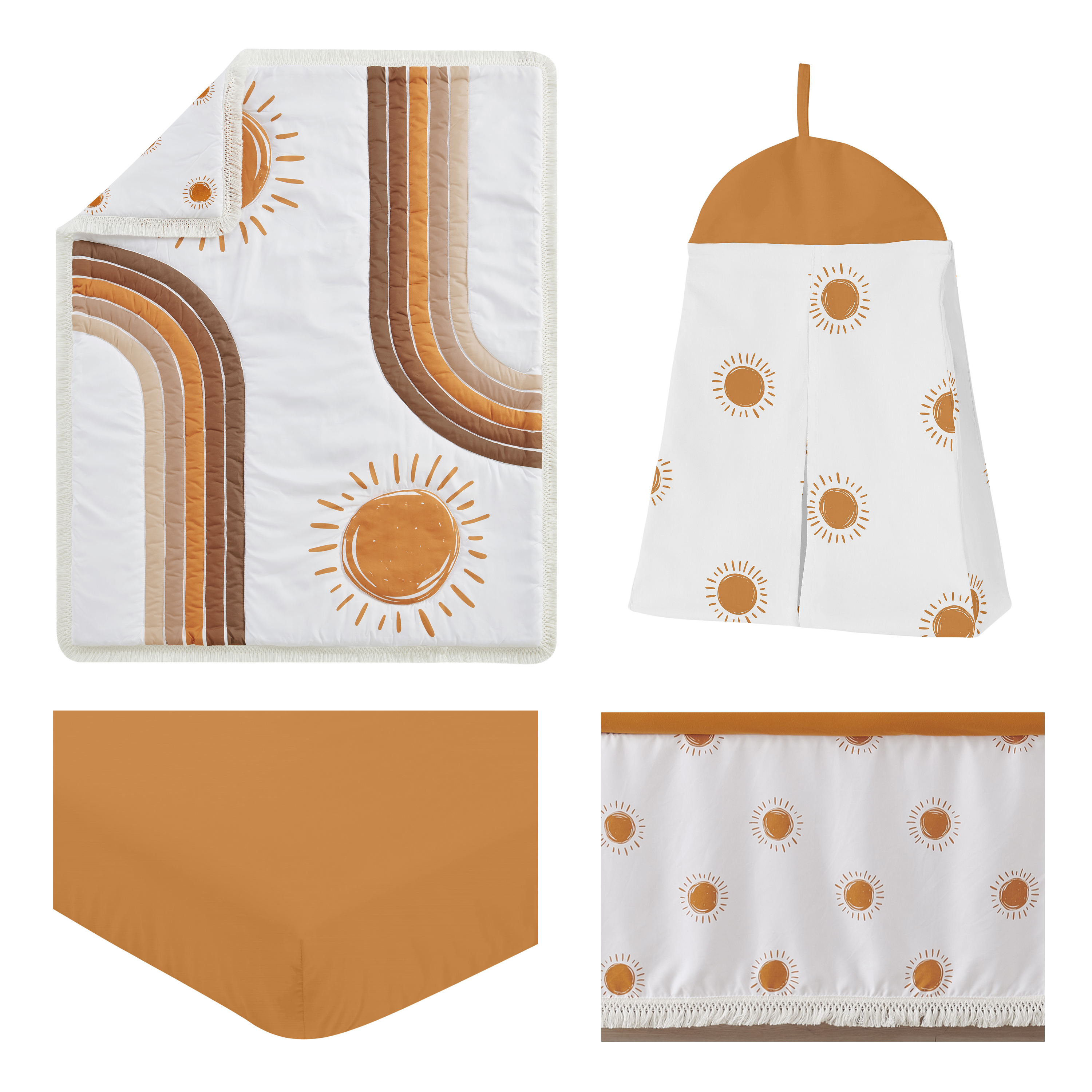 Sweet Jojo Designs Boho Sun White and Orange 4 Piece Crib Bedding Set