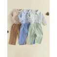 thumbnail image 3 of Loicainy Infant Baby Boys Fall Outfits 3 6 12 18 Months Long Sleeve Lapel Striped Romper Solid Color Pants Clothes Set, 3 of 9