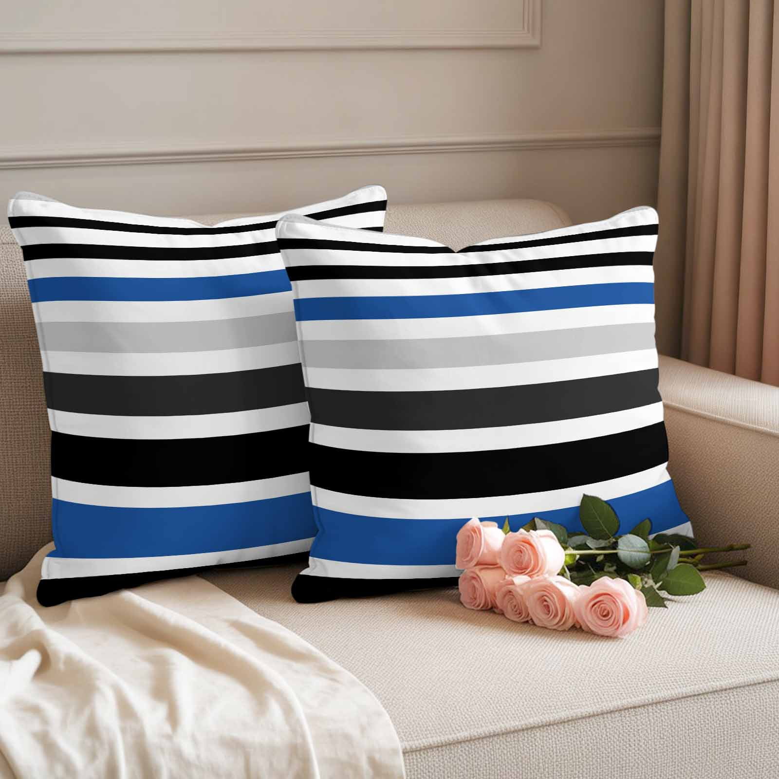 Navy Blue Black Stripe Outdoor Waterproof Pillow Covers, Modern Abstract Coarse Striped Decorative Square Throw Pillowcase Sofa Cushion Sham for Patio/Couch/Chair, 26"x26" 2 Pack