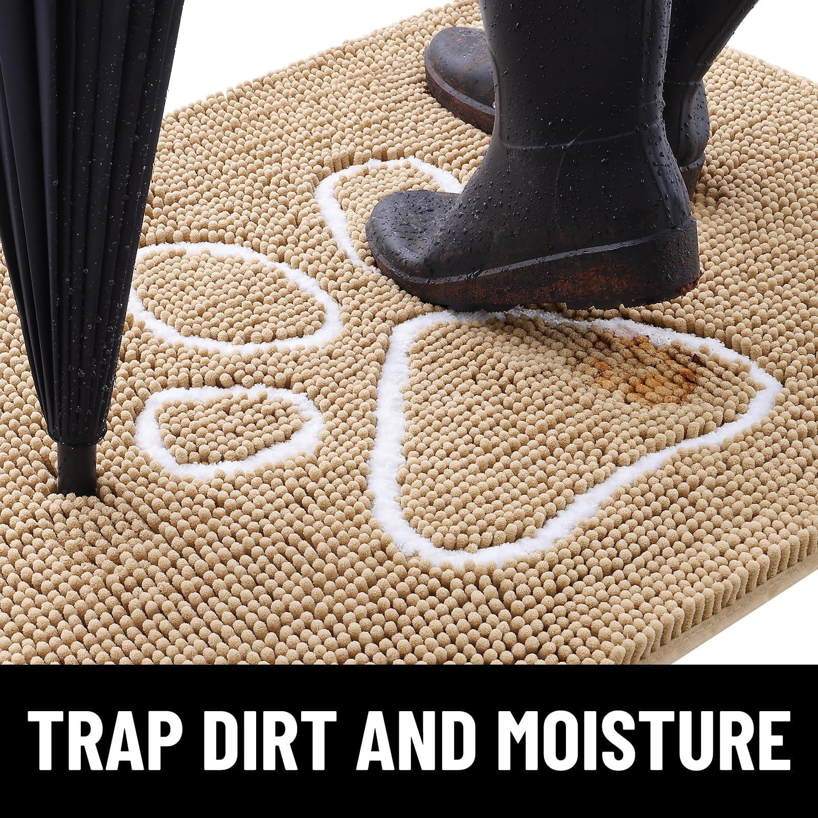Buganda Dog Door Mats for Muddy Paws, Washable Dirt Trapper Front Door Rugs, Non-Slip Absorbent Chenille Indoor Doormats(36"x24", Beige)