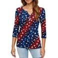 thumbnail image 4 of Women's 250th Anniversary USA Shirt Patriotic American Flag Print V-Neck Button 3/4 Sleeve T-Shirt, 4 of 6