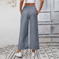 thumbnail image 6 of Duqingm Wide Leg Pants for Women Women's Striped Wide Leg Low Rise Linen Pants Drawstring Elastic Waist Long Trousers with Pockets Navy,M, 6 of 6