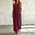 thumbnail image 2 of Miluxas Women's Halter Neck Sleeveless Maxi Dress Pleated Front A Line Looes Flowy Long Dress with Pockets Lightweight Beach Vacation Outfits Wine, 2 of 7