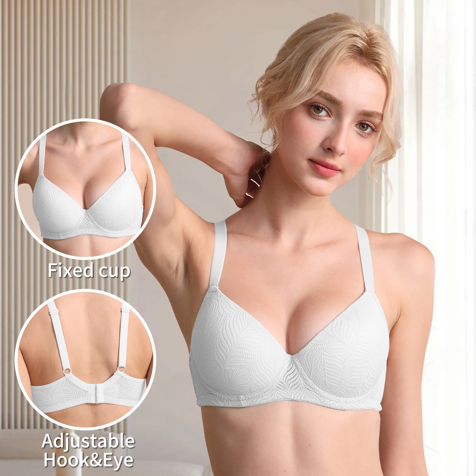 6PC Pack Women Push Up Bra Everyday Underwear Comfortable Lingerie Bralette with Support Anti-Sag-Size90B/40B