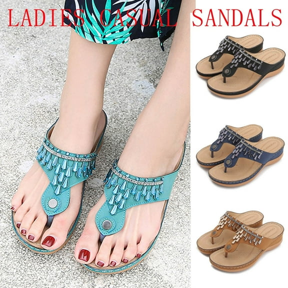 Orthopedic Sandals for Women Walking Slippers with Arch Support Anti-Slip Bohemian Sandal Vintage Slip On Thong Flip Flop